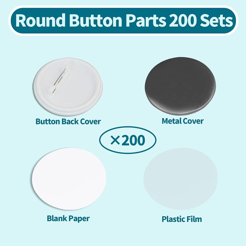 Happizza 200 Sets 58mm(2.25 in) Blank Pin Back Button Parts for Button Maker Machine 58mm  Round Badge Making Supplies  Includes Metal Cover  Plastic Button Back Cover  Clear Film&Blank Paper - Image 2